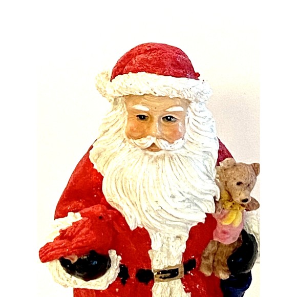K's Collection Christmas Santa Claus Figurine 7” Holding Cardinal & Teddy Bear - Picture 2 of 7